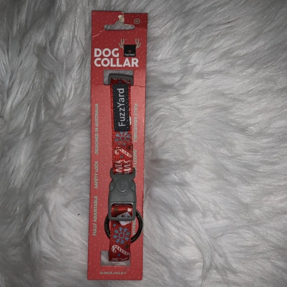 🦋 SANTA PAWS FuzzYard Red Dog Collar Medium Dog Breeds & Leash Set NWT
